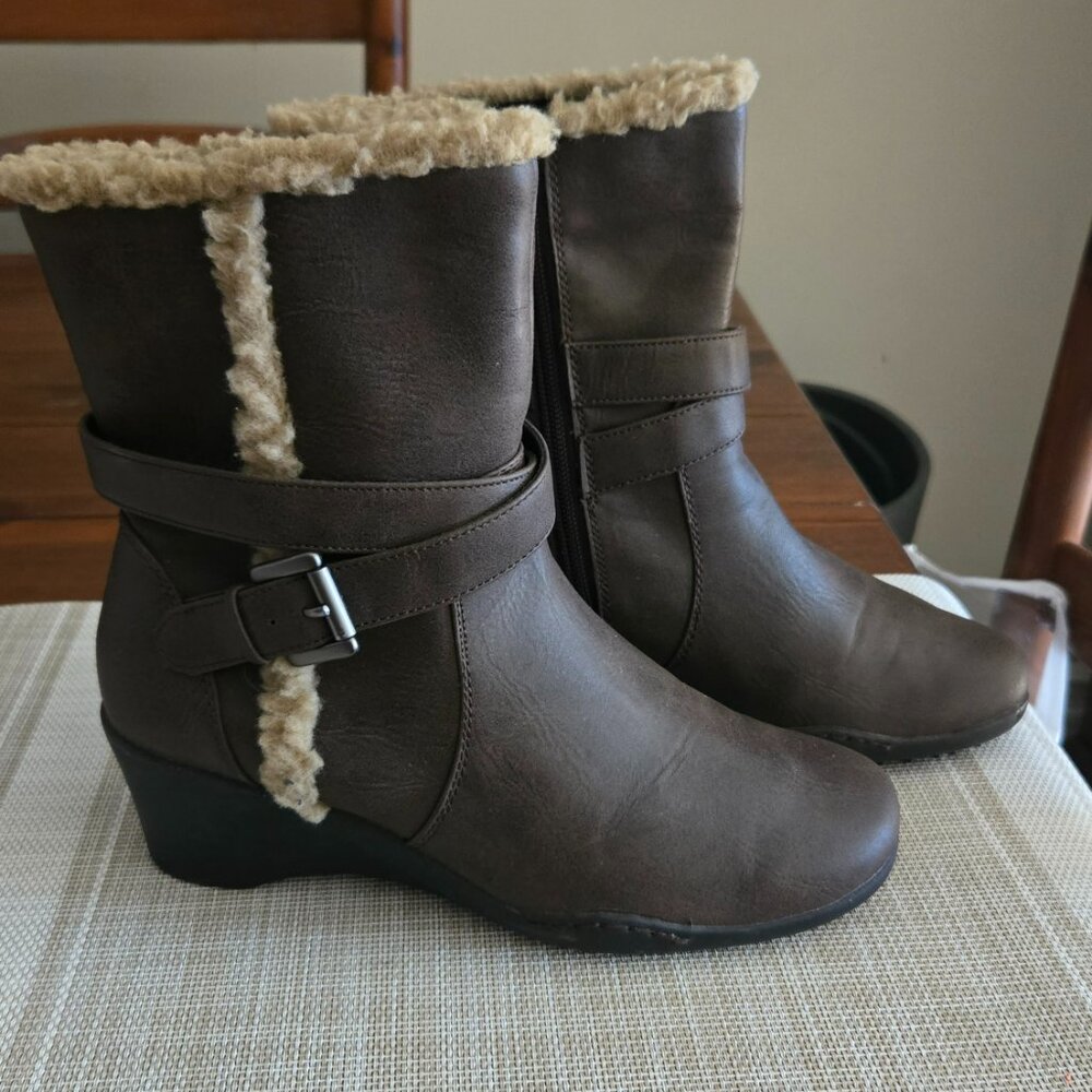 Wedge Winter Boots with Fur Trim - Like New!